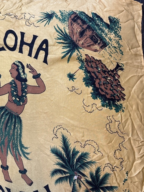 Vintage Aloha Hawaii Yellow Tropical Hula Scarf Embroidered Wall Art - Picture 5 of 10